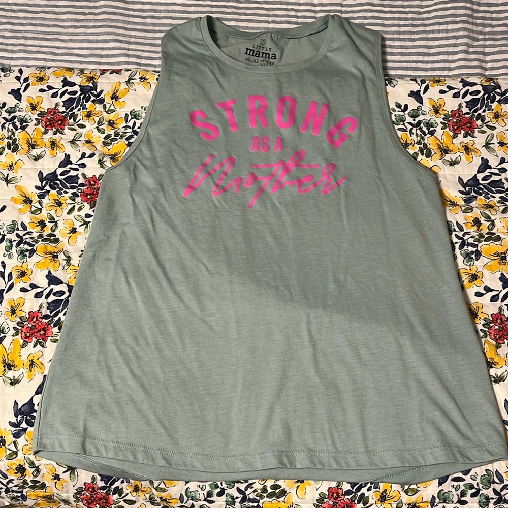 Strong As A Mother Sage Green Tank Top with Pink Text